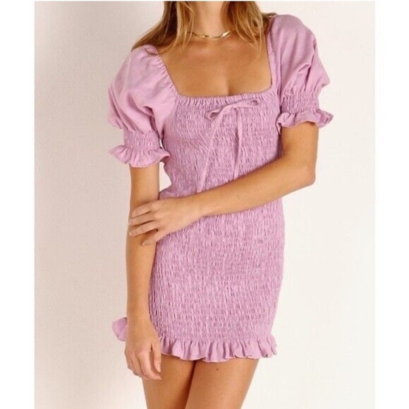 Faithful the Brand Anthropologie Brand Pink Purple Annibelis Dress Smocked 4 - Picture 1 of 7